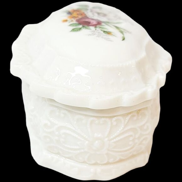Vintage 1980s Floral Flowers Moriage Design Trinket Box - Picture 4 of 12